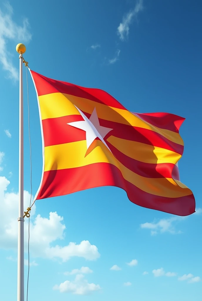 A Catalan star flag, of 4 red horizontal stripes, waving in the wind