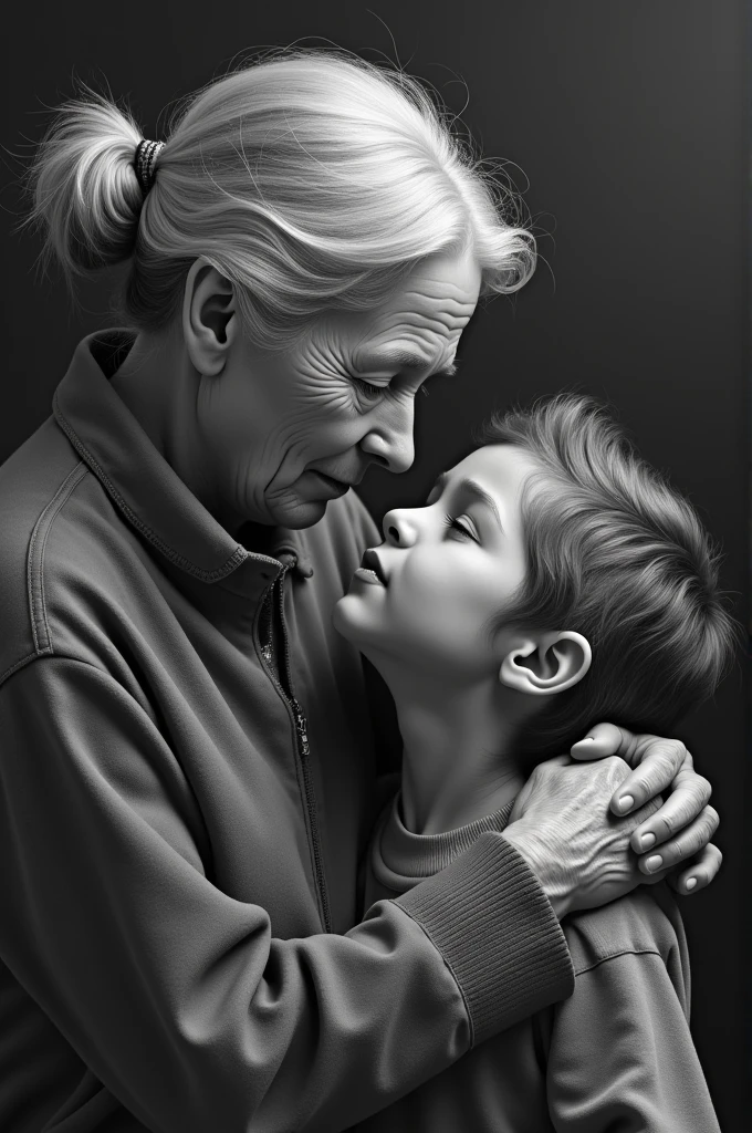 Beautiful lovely picture whete old age mother is falling mistekenly and son is saving to here with care and love and mother tears should be reflect to her son love . Picture should be black and white painting style