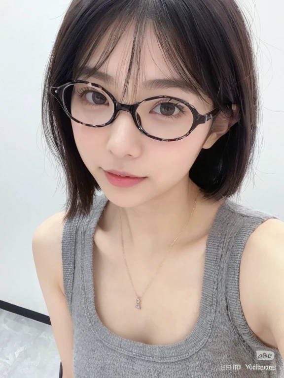 18-year-old female、Realistic Skin、((Dark Eyes))、Natural Makeup、A hot and painful smile、(Medium Short Hair)、Grey summer knit dress、Yoshitomo Nara, shikamimi, Chiho, mayuri shiina, A real young gravure idol, beast, , Kotegawa Yui, 8k、narumi kakinouchi