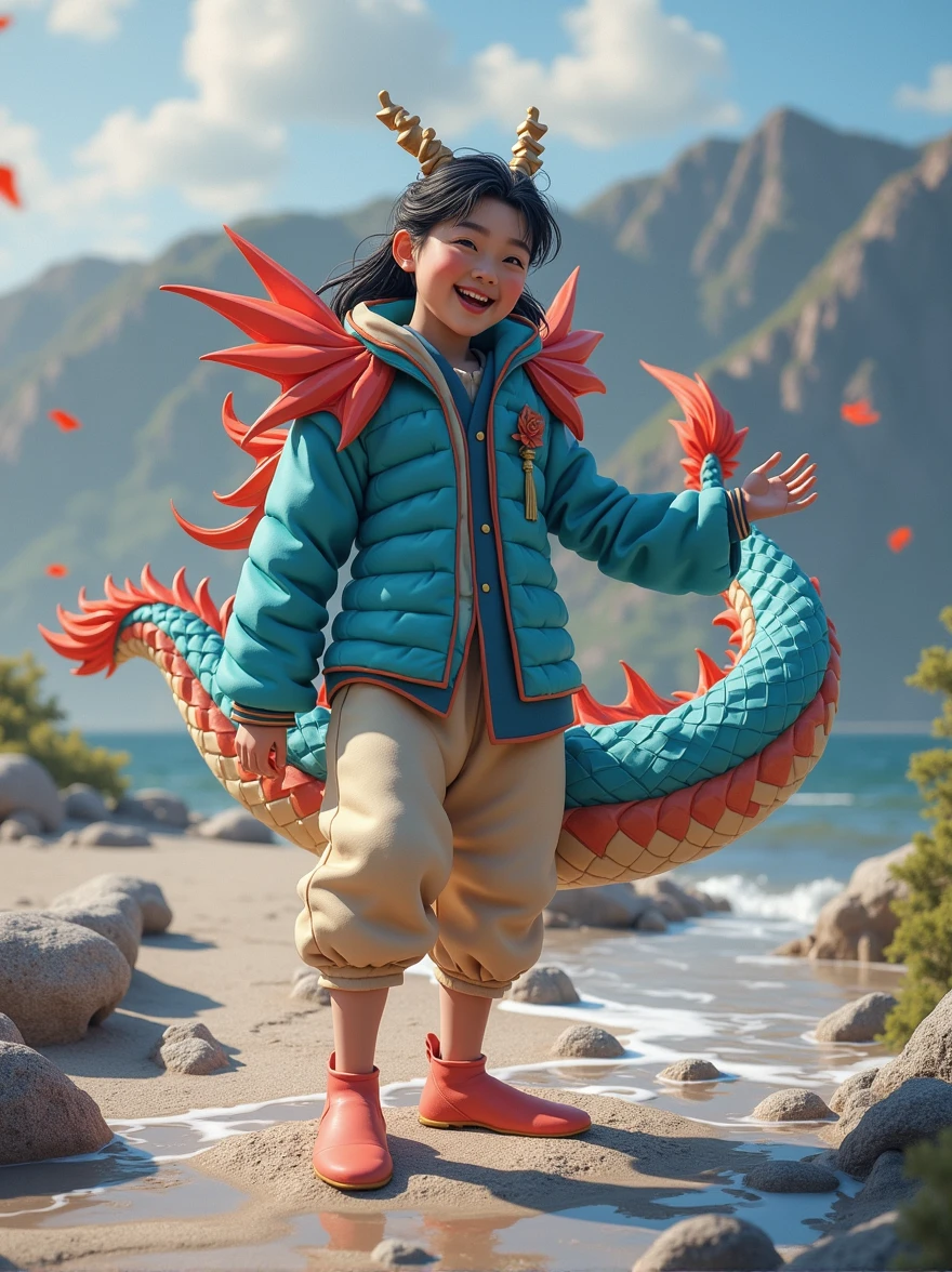 masterpiece, best quality, Make friends with the Chinese dragon, pleasure, Happy, bright, dragon,