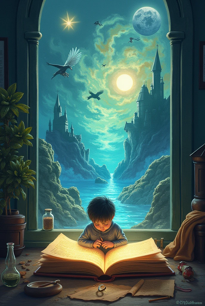 A pic representing this poem :
I opened a book and in I strode
Now nobody can find me.
I’ve left my chair, my house, my road,
My town and my world behind me.
I’m wearing the cloak, I’ve slipped on the ring,
I’ve swallowed the magic potion.
I’ve fought with a dragon, dined with a king
And dived in a bottomless ocean.
I opened a book and made some friends.
I shared their tears and laughter
And followed their road with its bumps and bends
To the happily ever after.
I finished my book and out I came.
The cloak can no longer hide me.
My chair and my house are just the same,
But I have a book inside me.