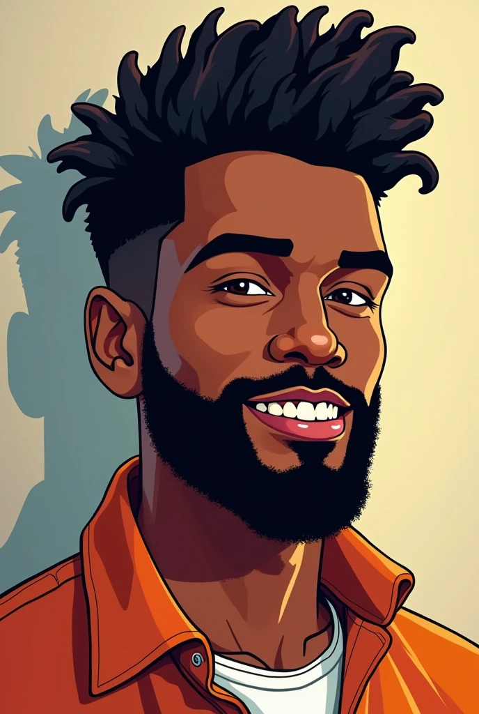 29 year old Black male Animated with full beard fairly handsome with short locks looking like a jazz player
Shorter face