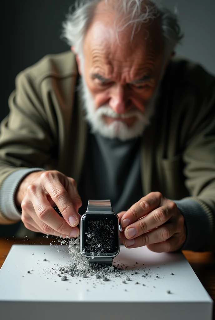 Old man unboxes Apple Watch Ultra3 and smashes it with a hammer