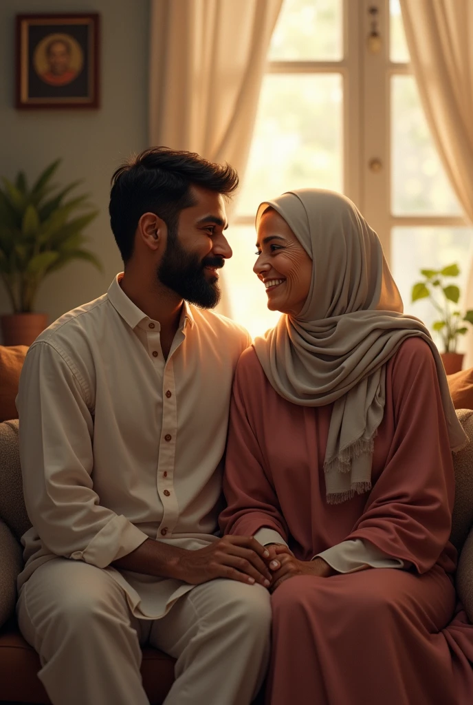 A indian older muslim woman and her younger hindu husband, a couple