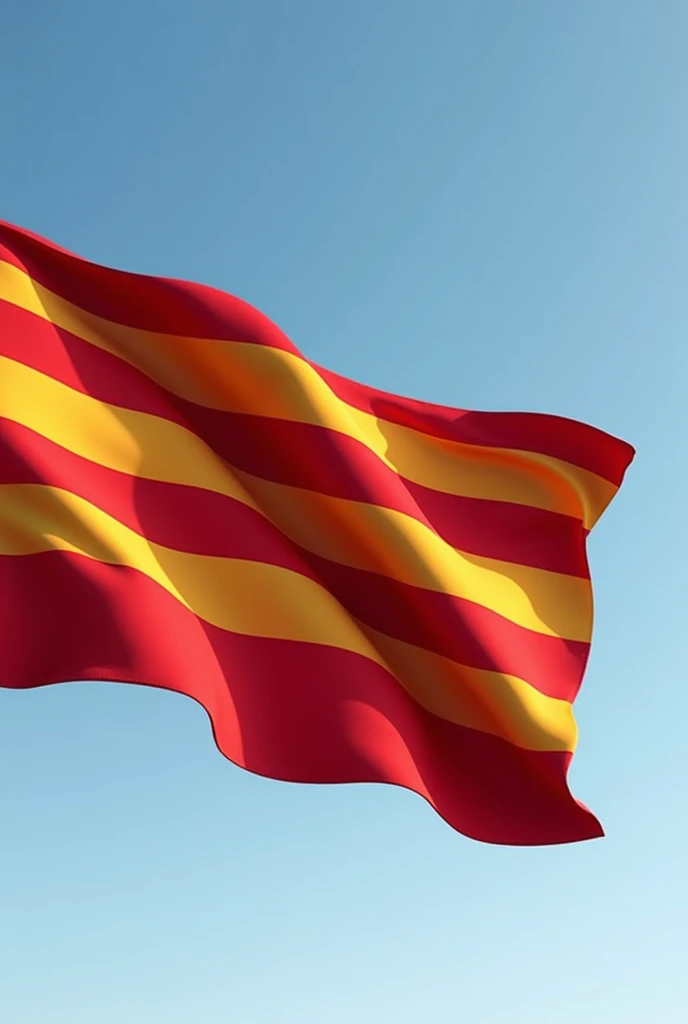 The Catalan star flag, of 4 red horizontal stripes, waving in the wind
