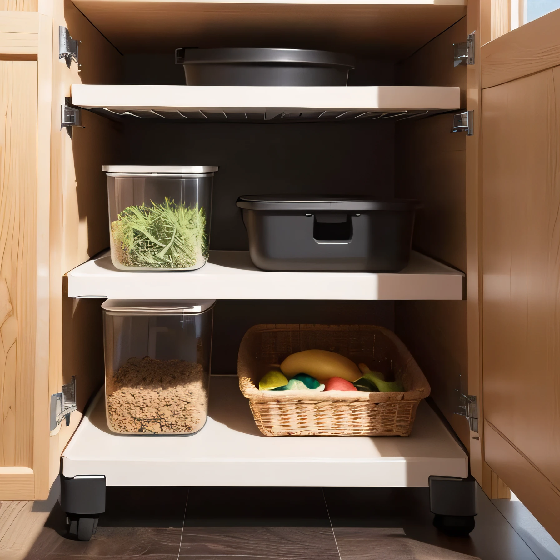 Someone is putting food containers into the shelves, Ease of use, Cable management, Bottom View, Bottom Angle, No repetitive noise, Simplicity design, Award-winning design, Simplicity, Award-winning masterpiece, Powerful design, Award-winning masterpiece, Layered space, 很Design, Design, Product introduction photos