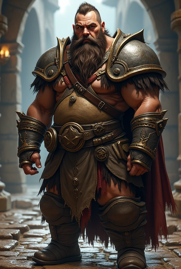 A dark brown haired Dungeons and Dragons warrior dwarf He is handsome He has a scar on his left eye 