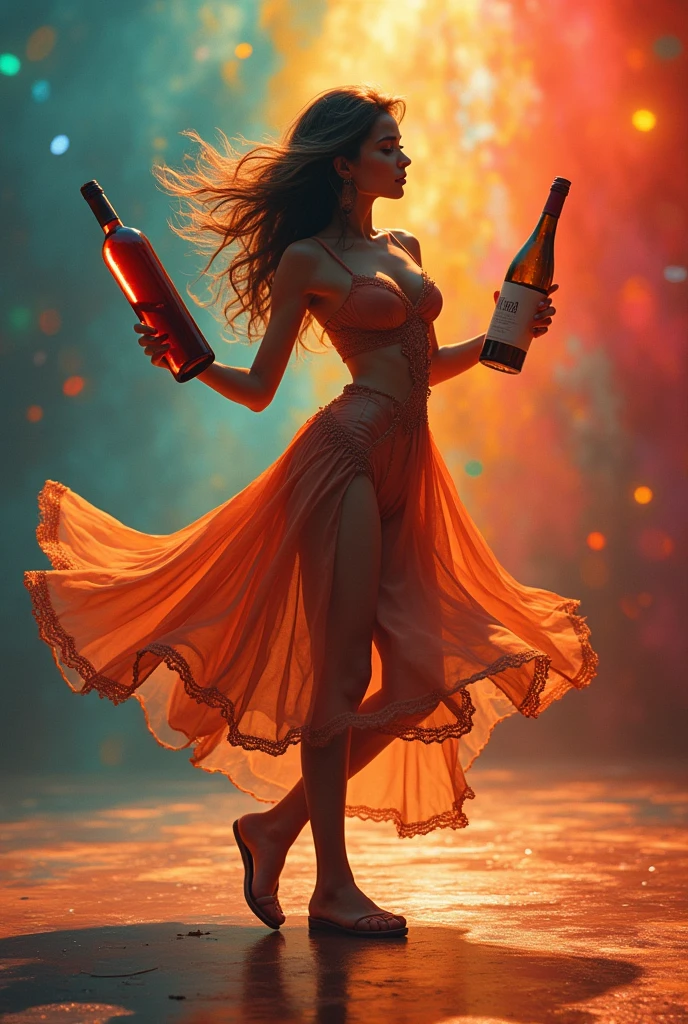 A girl dance with wine bottle YouTube size eye catching colour for thumbnail