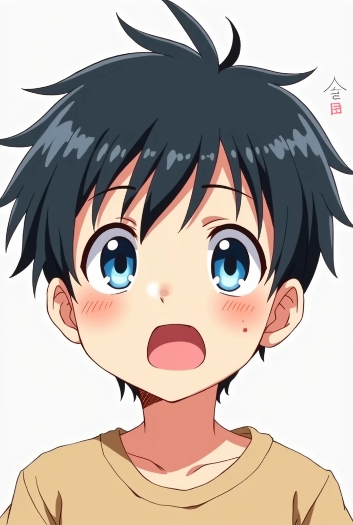 anime、Surprised boy、Blue Eyes、Center Part