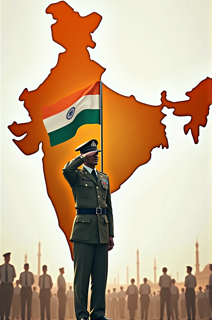 The India shoulder, salute the India flag, background India naksha,