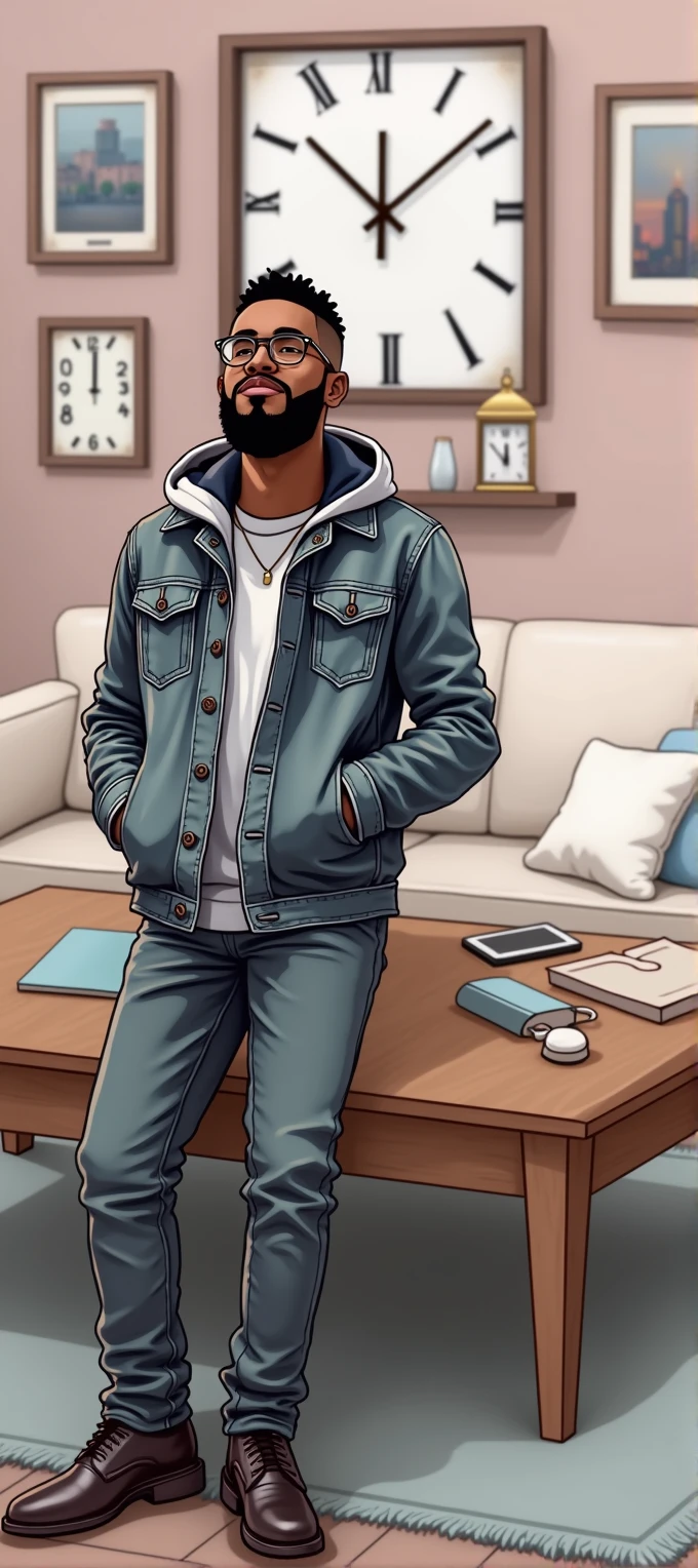 29 year old Black male Animated with full beard fairly handsome looking cool 