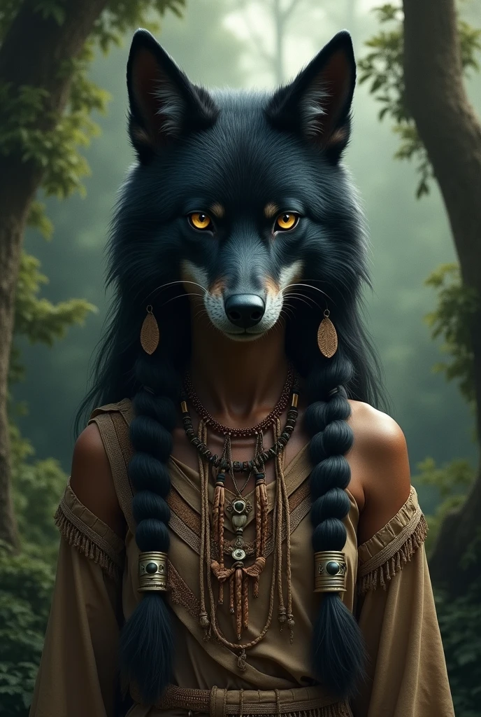 Traditional clothes black skin wolf face Indian girl