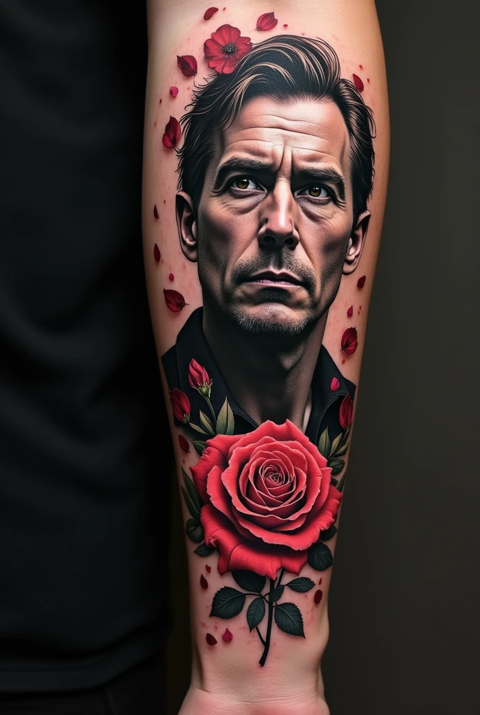 Tatouage homme en rapport avec sa fille qui s’appelle rose et en rapport au courage et à la détermination