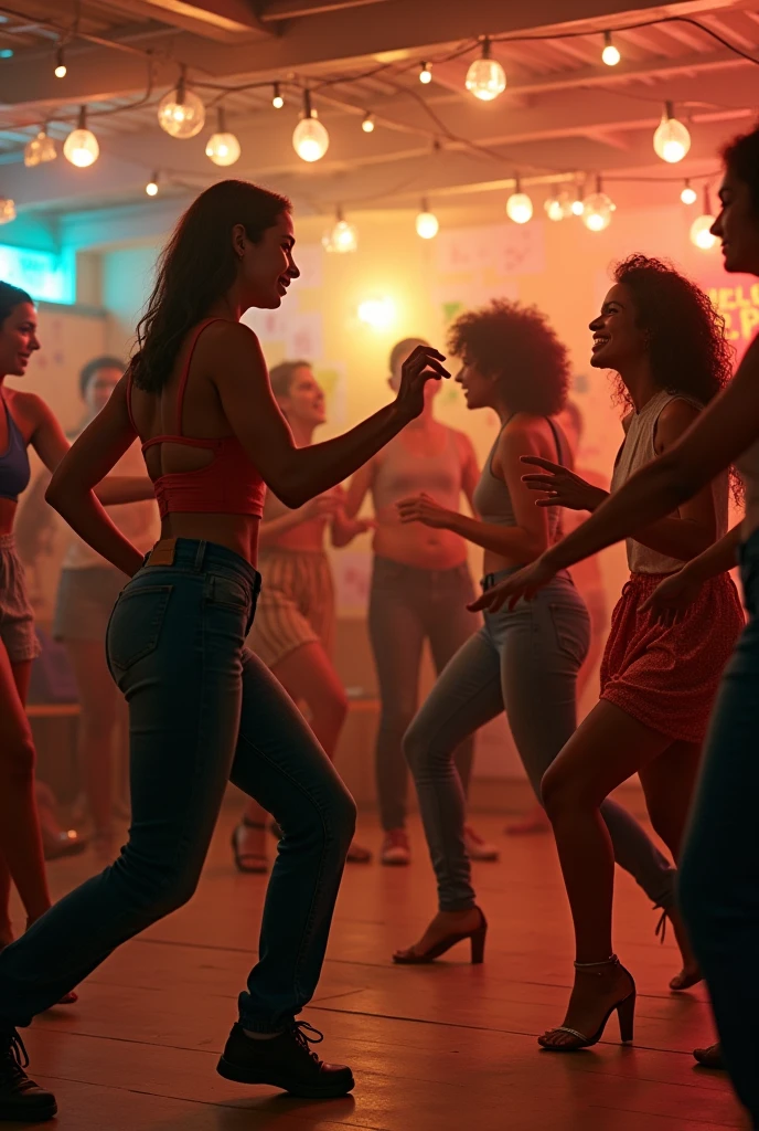 Generate carosel post with a small room dance community event vibe