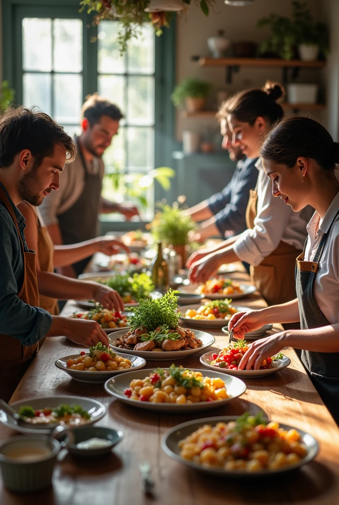 Generate carosel post with a small room cooking community event vibe