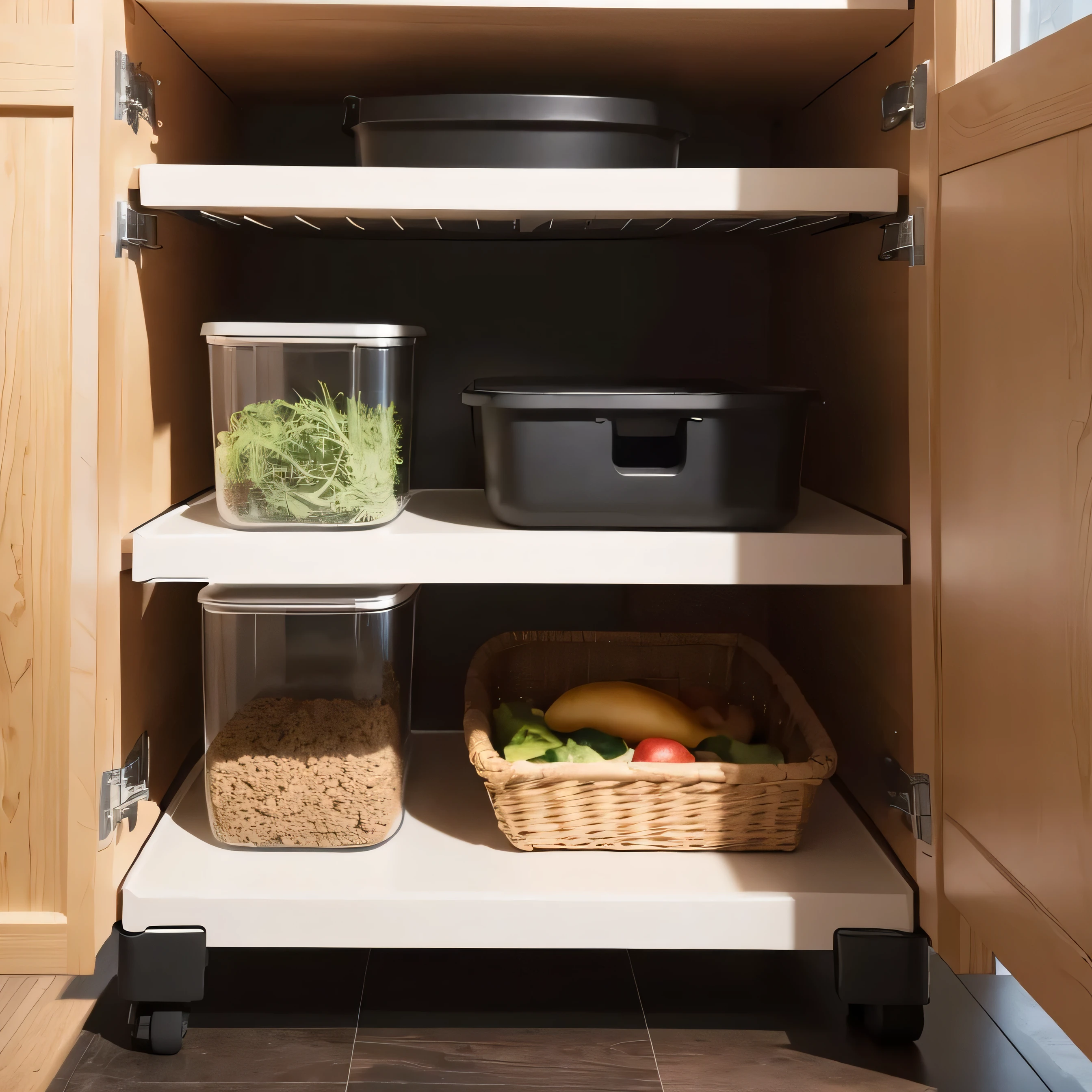 Someone is putting food containers into the shelves, Ease of use, Cable management, Bottom View, Bottom Angle, No repetitive noise, Simplicity design, Award-winning design, Simplicity, Award-winning masterpiece, Powerful design, Award-winning masterpiece, Layered space, 很Design, Design, Product introduction photos