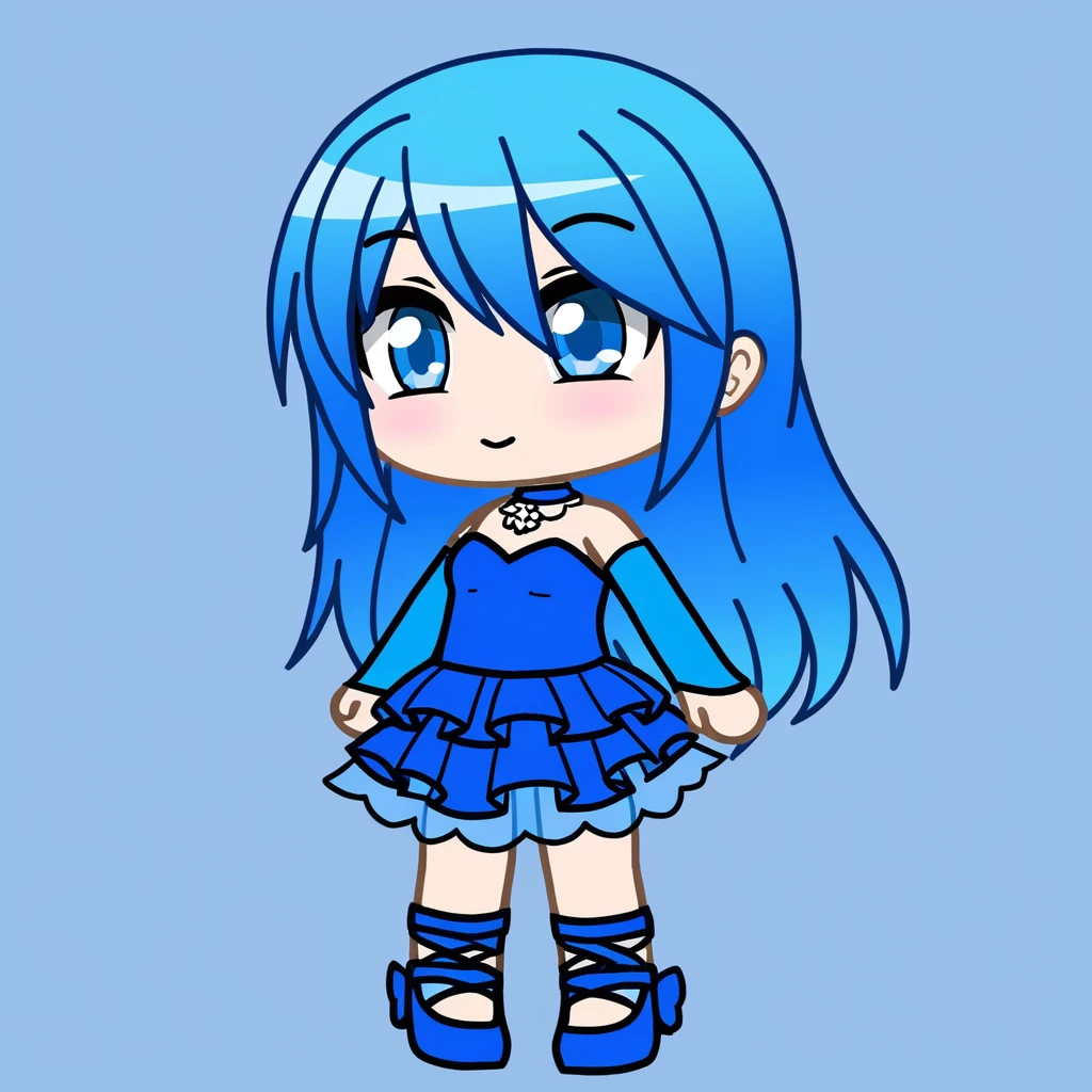 gacha, gachaxy, blue hair, blue eyes, full body, chibi, long hair, cute dress
