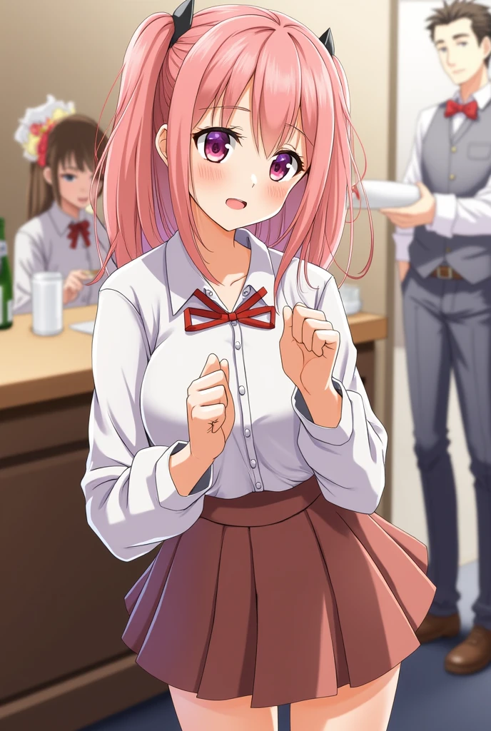 Anime girl, fingers, big butt, waiter, Shy.