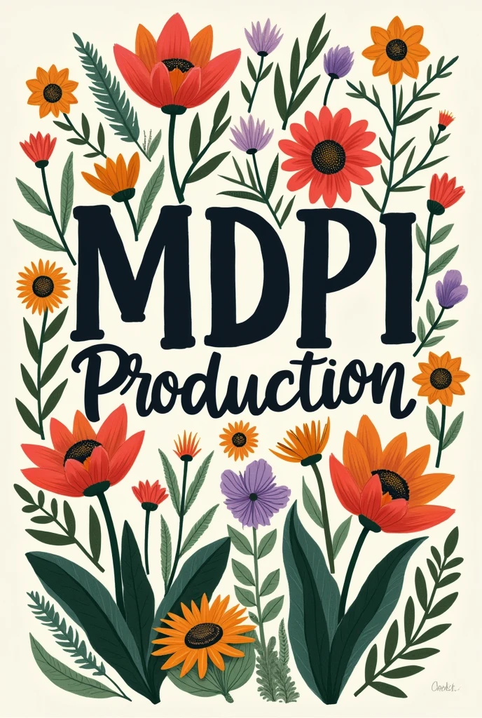 There are many flowers and plants surrounding the word &quot;MDPI Production&quot;