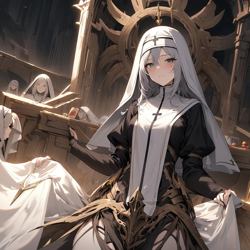 Perfectly precise anatomical shape., All the shoes, full finger, 1. beautiful woman,Mole under the eye, a nun, Hollow Sanctuary, deep silence, The sage appears, calm face, Wrapped Around the Monk'head'robe, Closed eyelids and beautiful delicate eyelashes, Pregnant