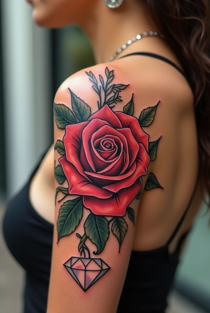 rose and diamond tattoo