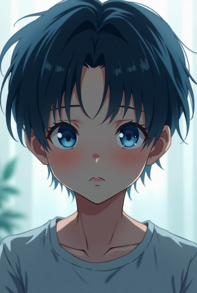 anime、A regretful boy、Blue Eyes、Parting hair in the center