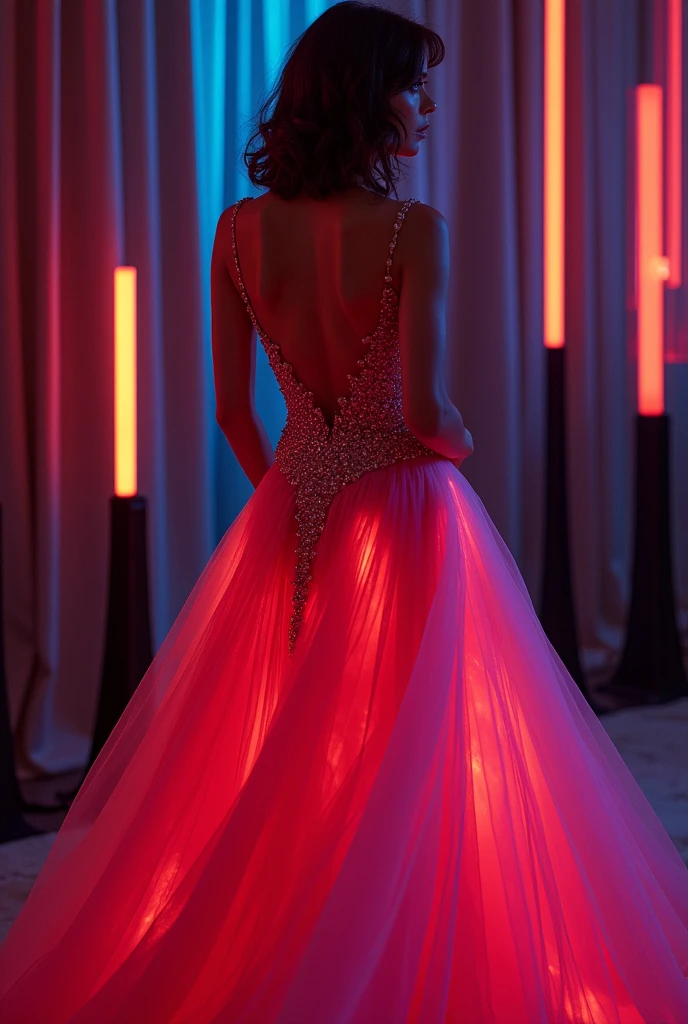 neon_outlines, close up, classy woman in a long evening dress, upscale gala event, grandes senos y gran trasero.