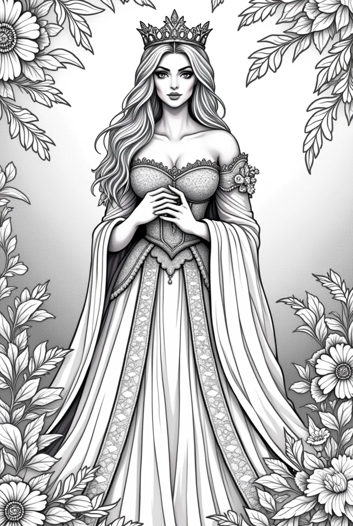 Lady queen half photo nature background coloring book pages black and white high details different types of images