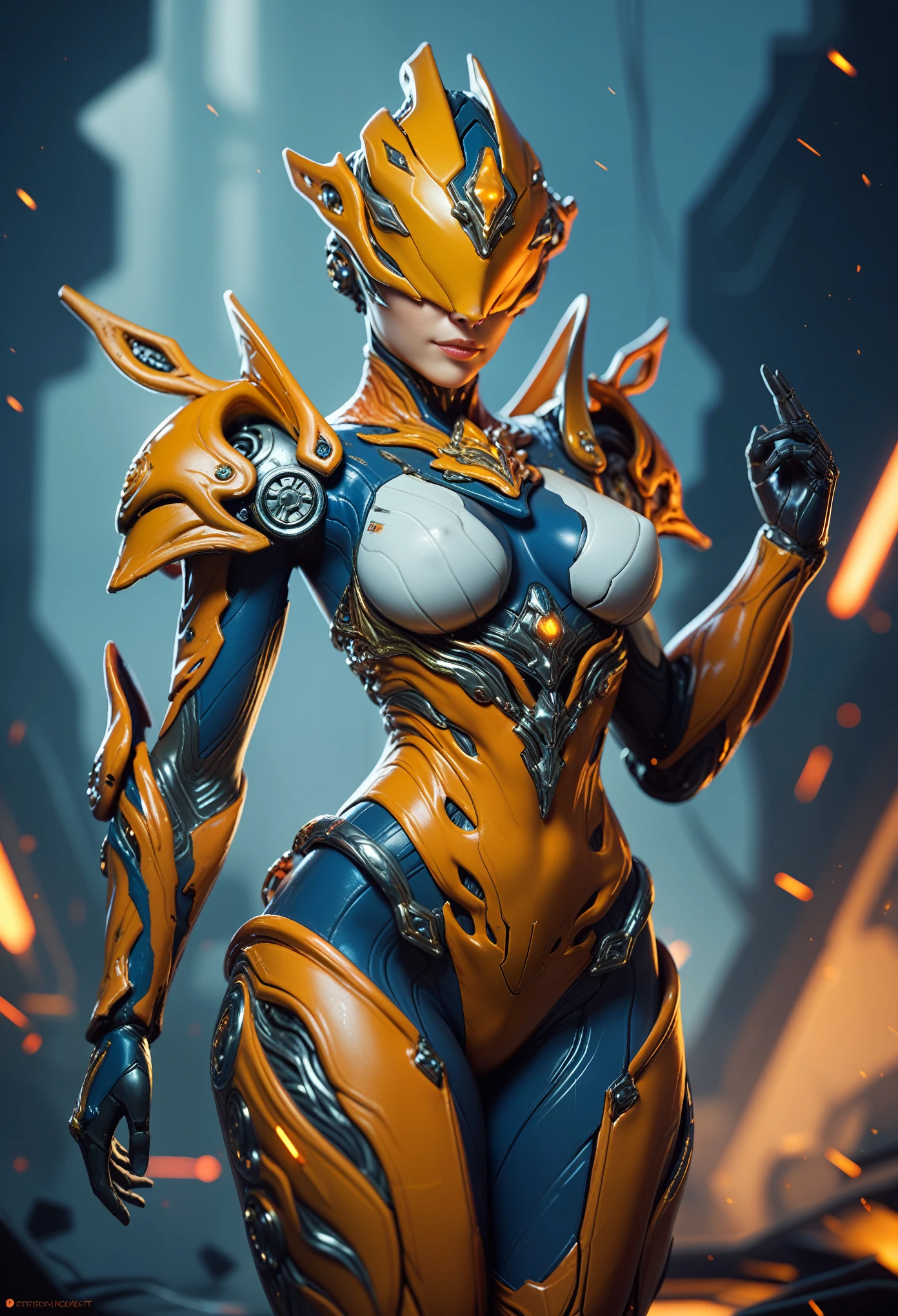 score_9, score_8_up, score_7_up, Wear mechanical clothing, Wonders of the machine, cyber, Cybernetic Guardian, Futuristic Armor, whole body, Front pose, Symmetric, Complex (Steel Metal [rust]), joint, Warframe style, cyborg, Female body and armor, 