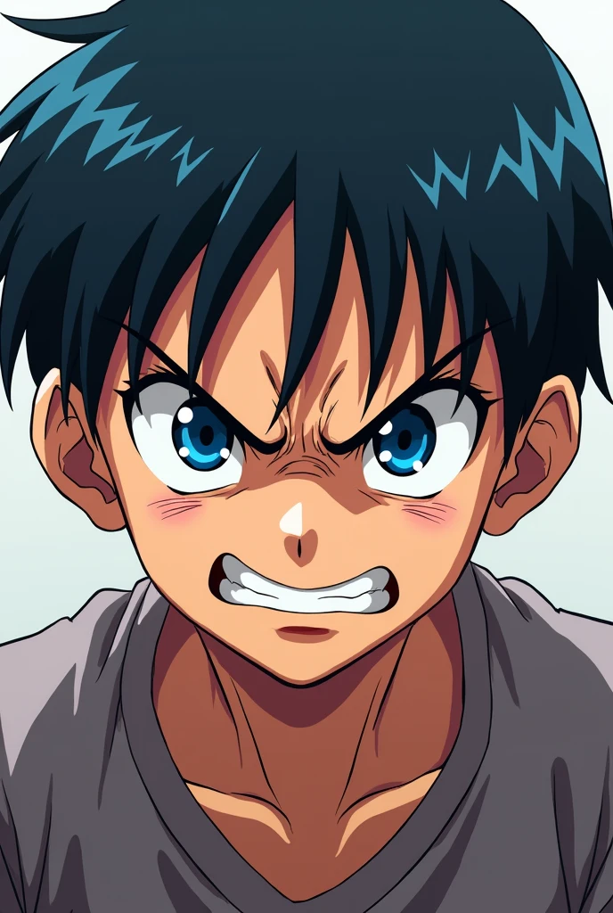 anime、Angry boy、Blue Eyes、Parting hair in the center