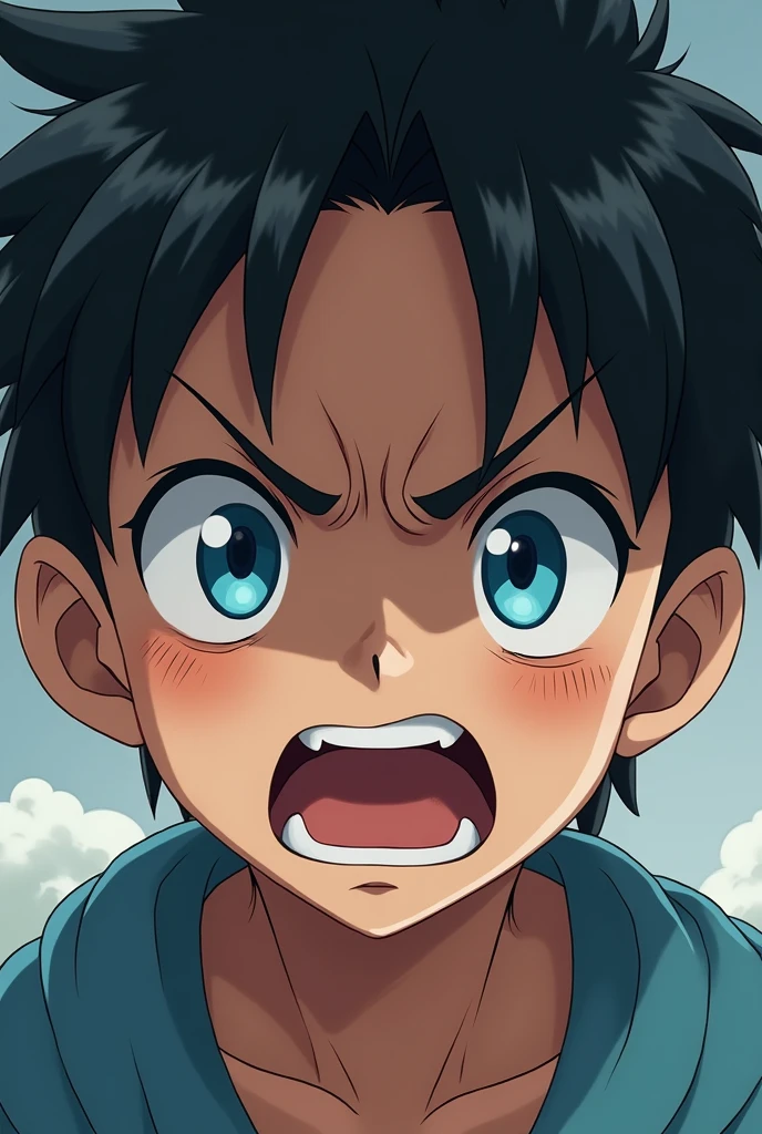 anime、Angry boy、Blue Eyes、Parting hair in the center