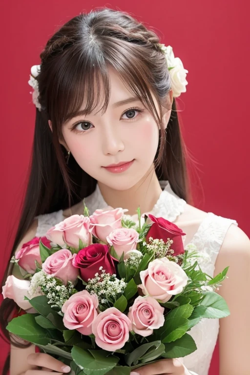 bouquet、rose、white、pink、red、Green background