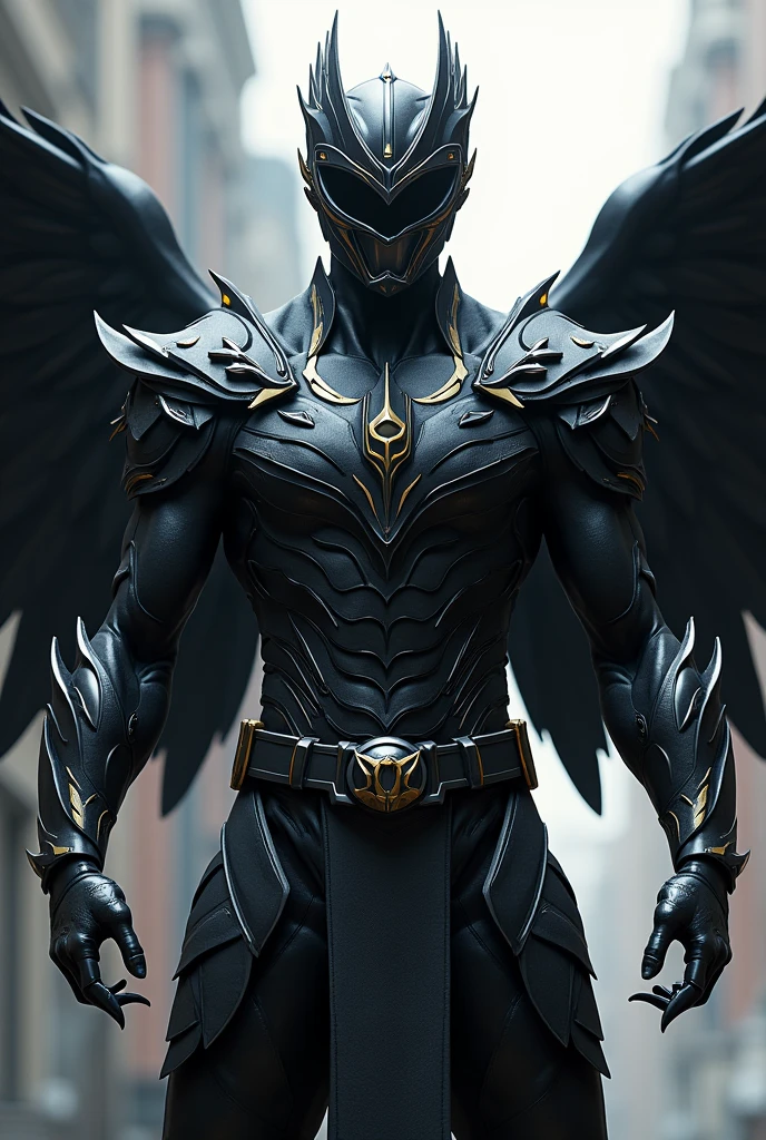 Black Eagle Power Ranger, with full helmet face cover, full body suit scale