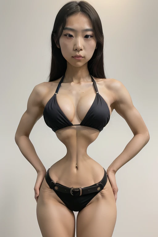 masterpiece, best quality, anime asian girl, wearing a bikini, small waistline, belt tightened around her waist