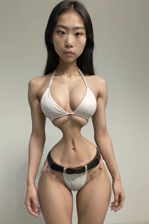 masterpiece, best quality, anime asian girl, wearing a bikini, small waistline, belt tightened around her waist
