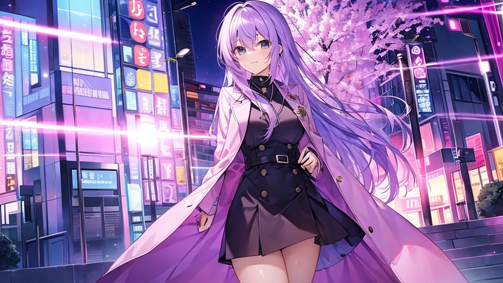 woman　clear　Light purple hair　　coat　　　Anime Style　　　　Detective
