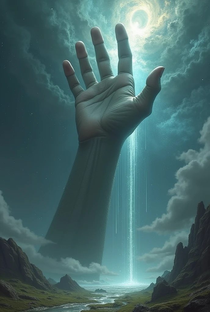 A giant hand that comes to tear off the silver thread that separates the invisible and the visible