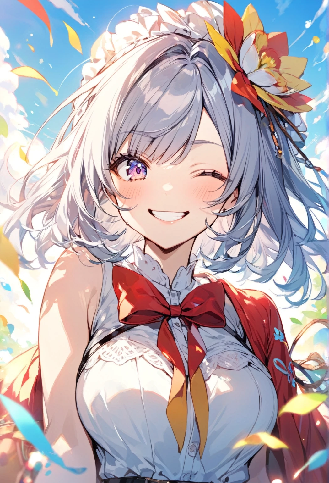 woman、smile,One-eyed wink