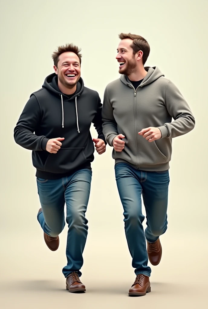 Elon Musk and mark. Zukerberg running together and laughing