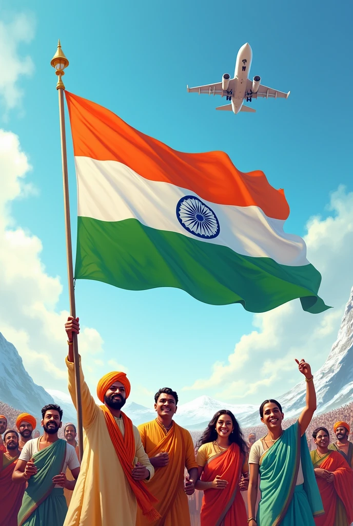 Indian flag slot Indian people,independence day, background ice, flying sky Indian aeroplane,