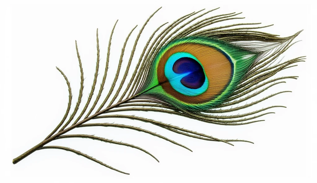 Vibrant peacock feather with intricate patterns isolated on transparent background