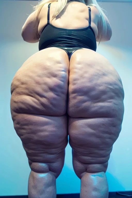 latex, long hair, fat, milf, mature, wide hips, from the back, giant ass, edge lit photography, (pale), european, realistic,  photography, ((white wall)), raytracing  