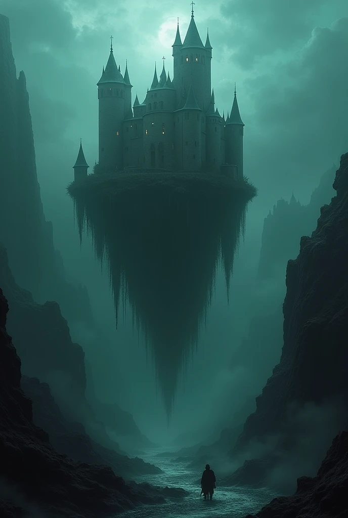 Obscure floating castle amidst the abyss
