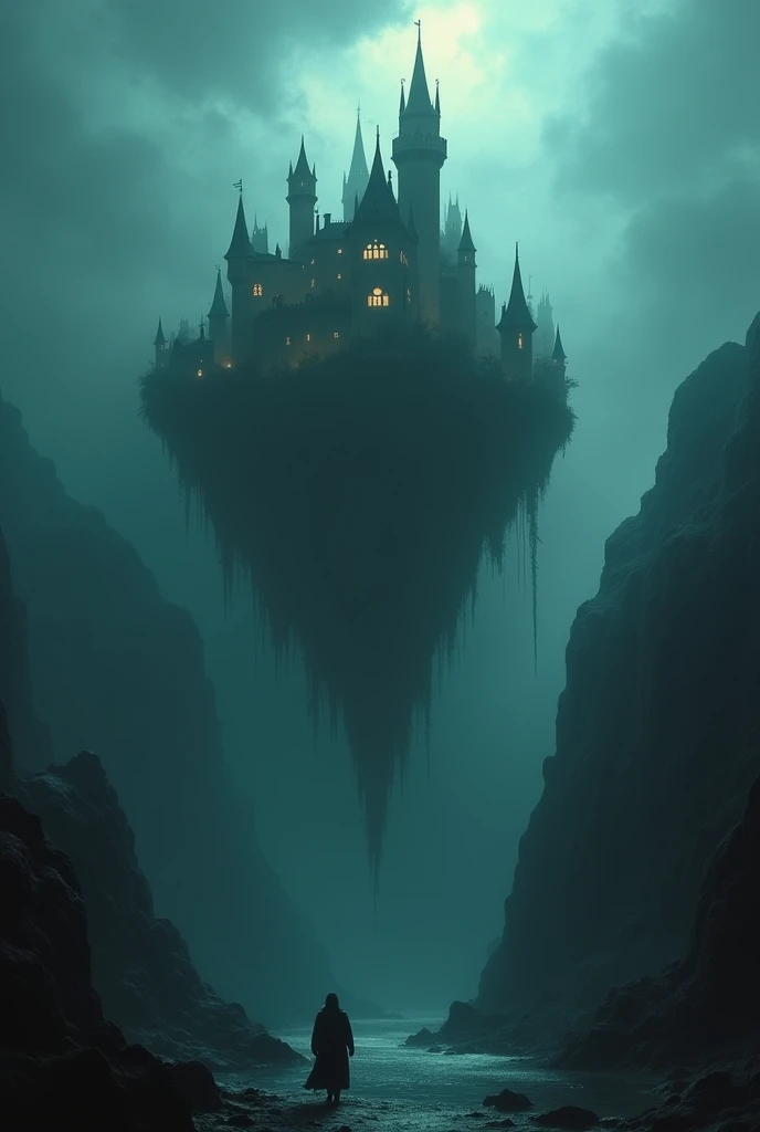 Obscure floating castle amidst the abyss