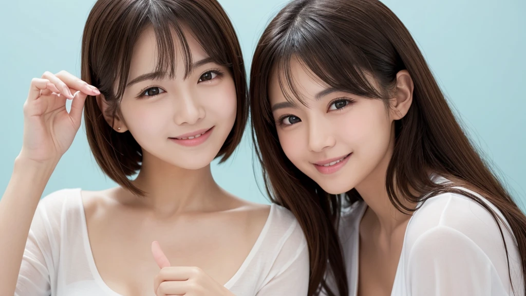One woman with a slightly exposed chest、young、Put your index finger to your mouth、Wink、Secret Sign、smile