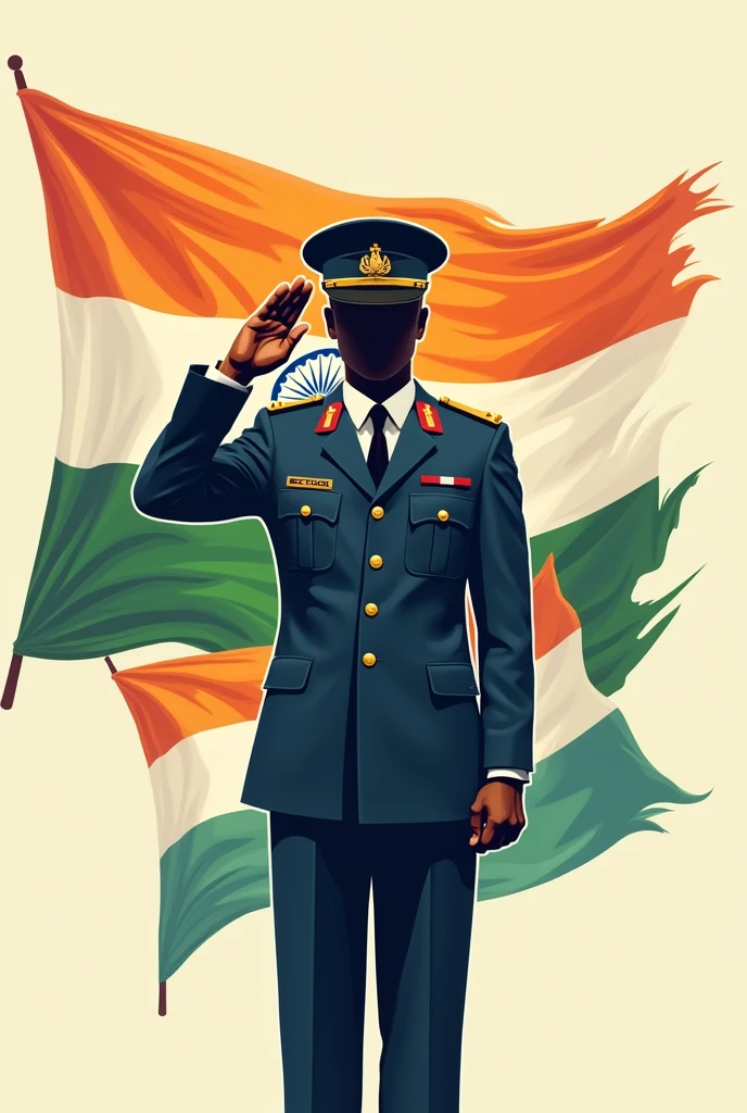Neeraj Saini Name logo'cloth in front salute Indian flag,
