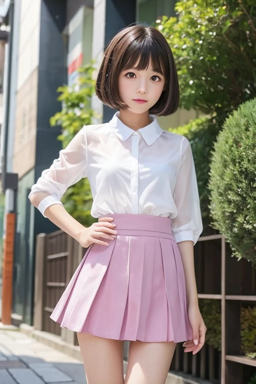 Japanese、、whole body、All-see-through fabric clothing、Bobcut、mini skirt