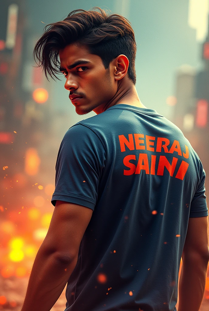 Neeraj Saini name background t-shirt back stunt boy,