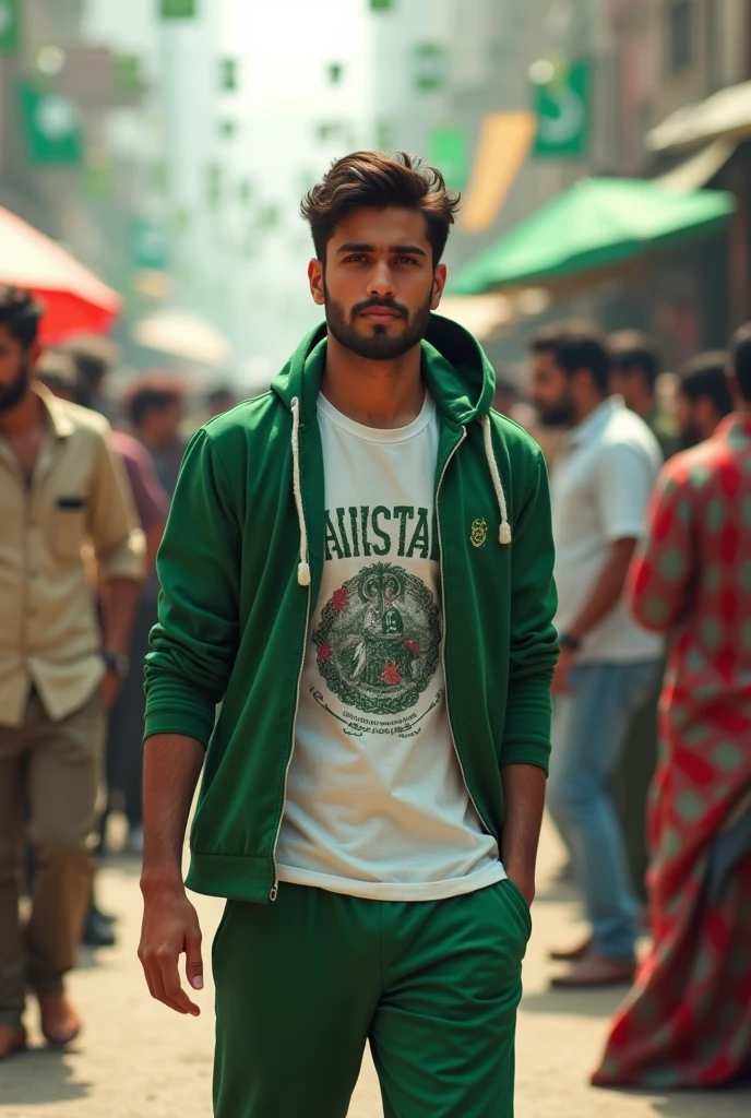 14 Pakistan independence day with 20 Year age background Lahore Pakistan with t shirt white print Riaz Ahmad & green hood & green gean & sit down people