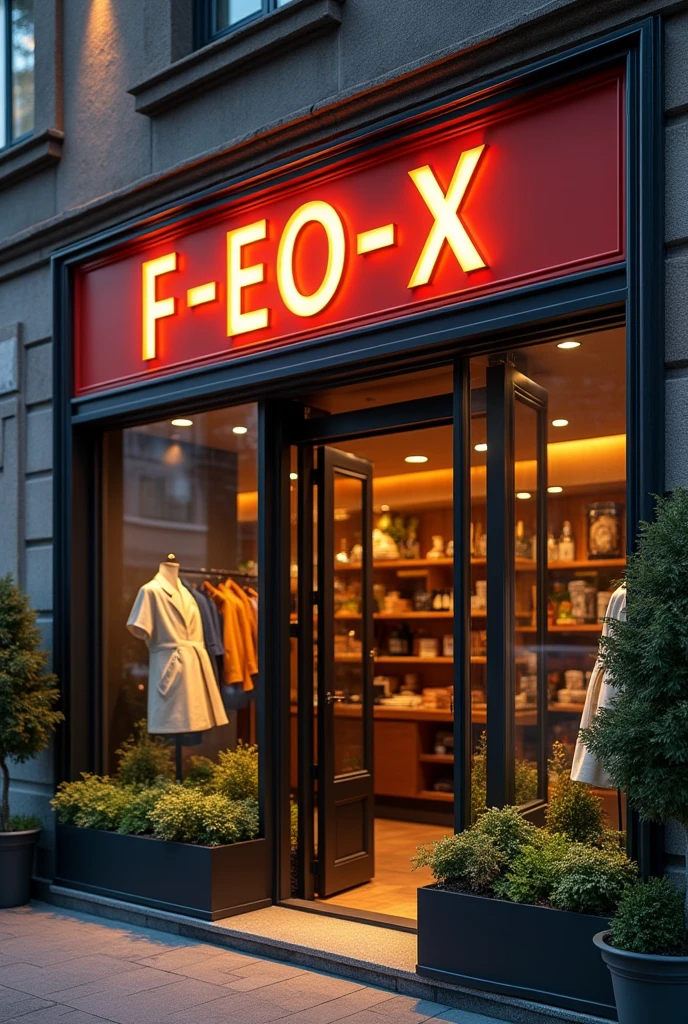 A store with a sign of the name of the store F E O X